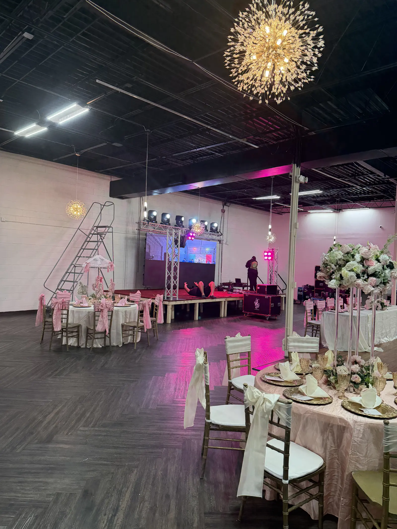 Stage lighting glowing over the ballroom